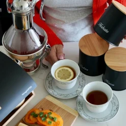 Chlebak bambusowy i 3 pojemniki stalowe Konighoffer Cosmic czarny komplet