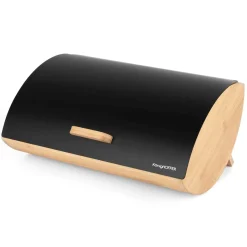 Chlebak bambusowy i 3 pojemniki stalowe Konighoffer Cosmic czarny komplet