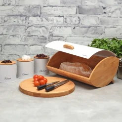 Chlebak bambusowy i 3 pojemniki stalowe Konighoffer Cosmic biały komplet