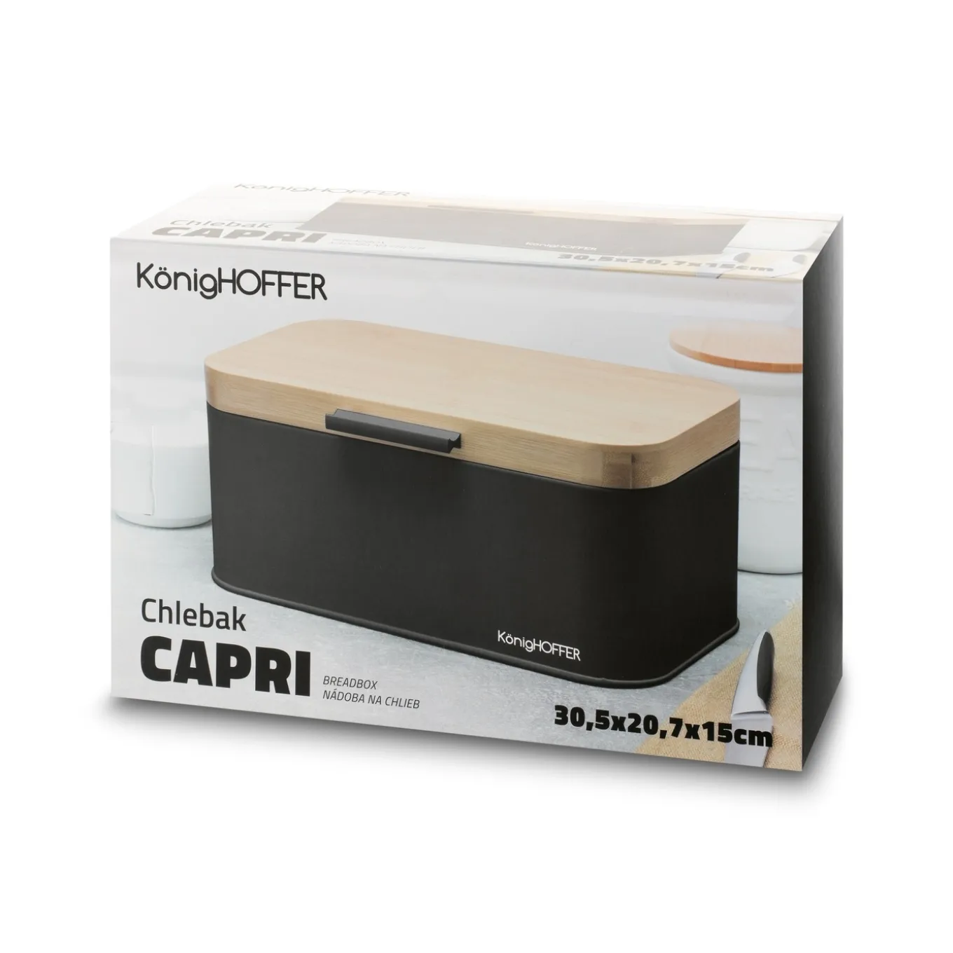 Chlebak stalowy Konighoffer Capri 30,5 x 18 x 14 cm czarny
