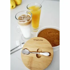 Cukiernica porcelanowa z bambusową pokrywką i łyżeczką Konighoffer 14,5 x 5 cm biała