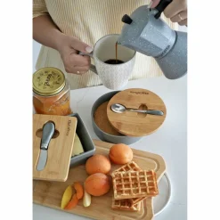 Cukiernica porcelanowa z pokrywką i łyżeczką Konighoffer 14,5 x 5 cm szara