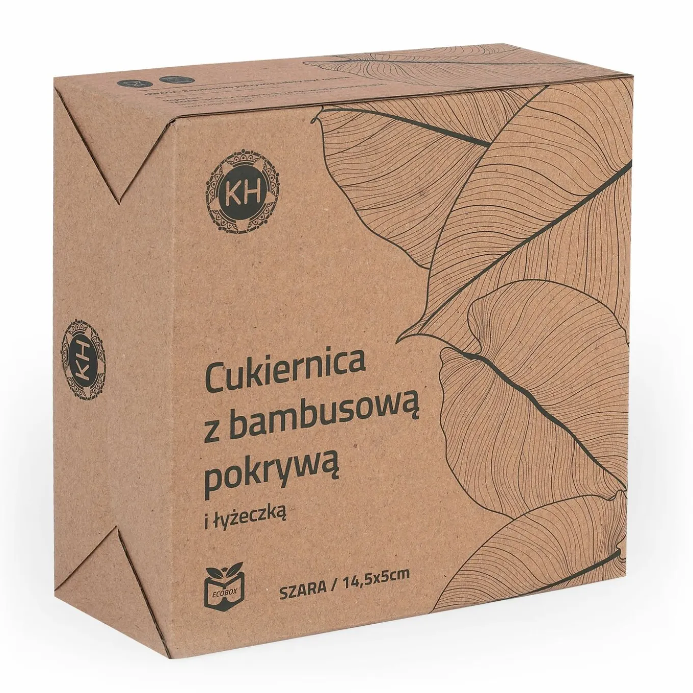 Cukiernica porcelanowa z pokrywką i łyżeczką Konighoffer 14,5 x 5 cm szara