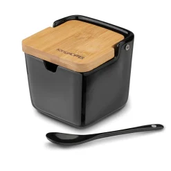 Cukiernica z łyżeczką i bambusową pokrywką porcelanowa NBC Konighoffer Ceramic 270 ml czarna