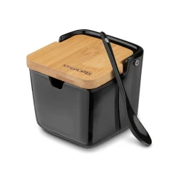 Cukiernica z łyżeczką i bambusową pokrywką porcelanowa NBC Konighoffer Ceramic 270 ml czarna