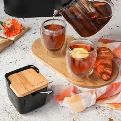 Cukiernica z łyżeczką i bambusową pokrywką porcelanowa NBC Konighoffer Ceramic 270 ml czarna