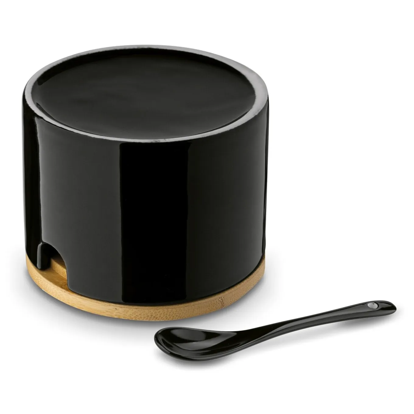 Cukiernica z łyżeczką i bambusową pokrywką porcelanowa NBC Konighoffer 350 ml czarna
