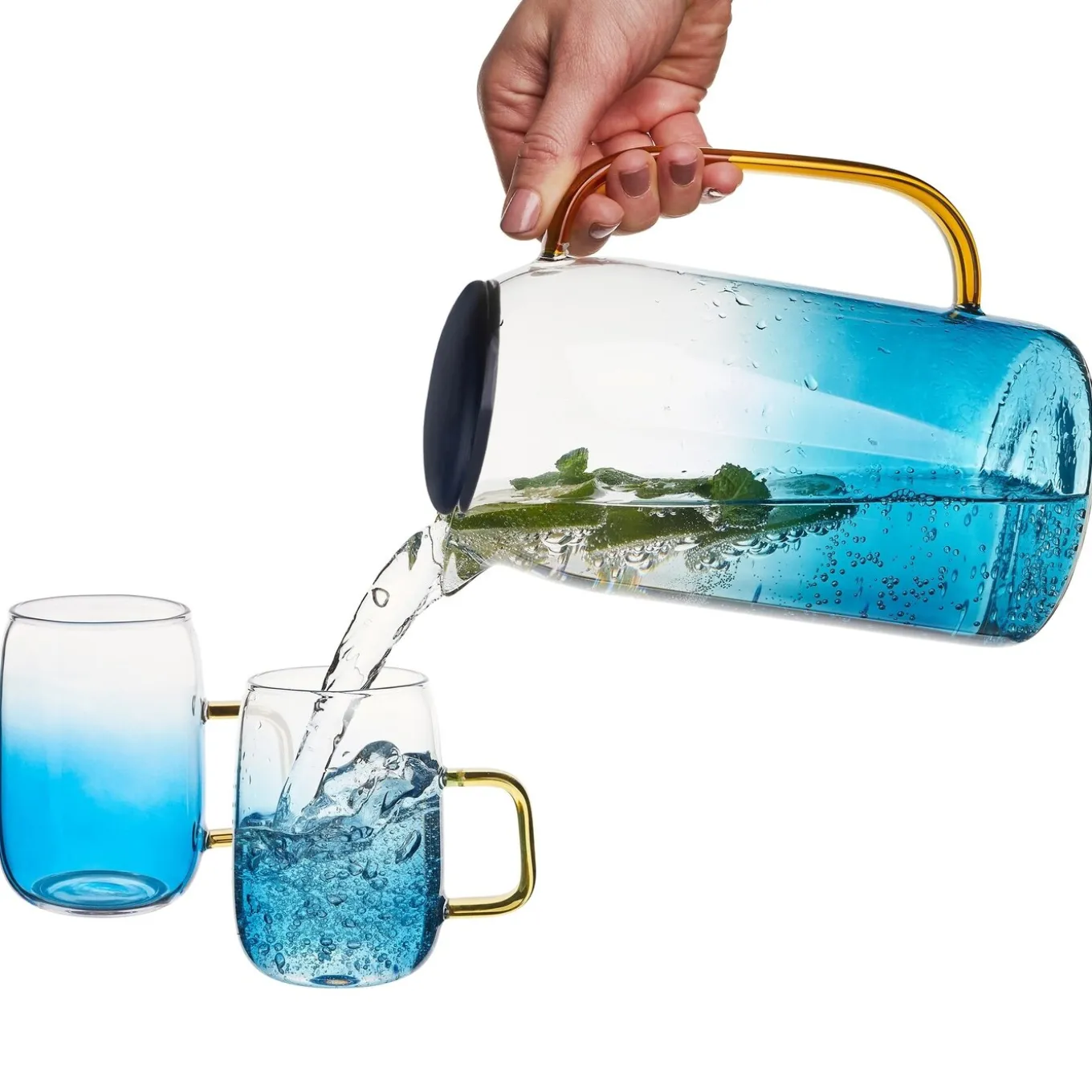 Dzbanek szklany Starke Pro Arube 1,5 l i 2 szklanki 300 ml niebieskie