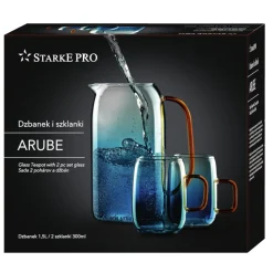 Dzbanek szklany Starke Pro Arube 1,5 l i 2 szklanki 300 ml niebieskie