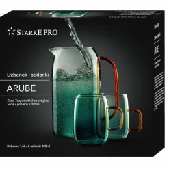 Dzbanek szklany Starke Pro Arube 1,5 l i 2 szklanki 300 ml zielone