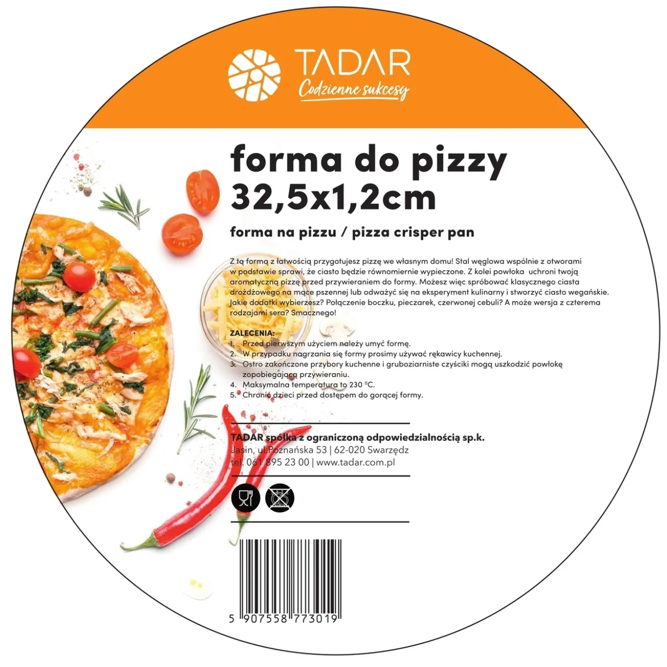 Forma do pieczenia pizzy Tadar 32,5 cm okrągła