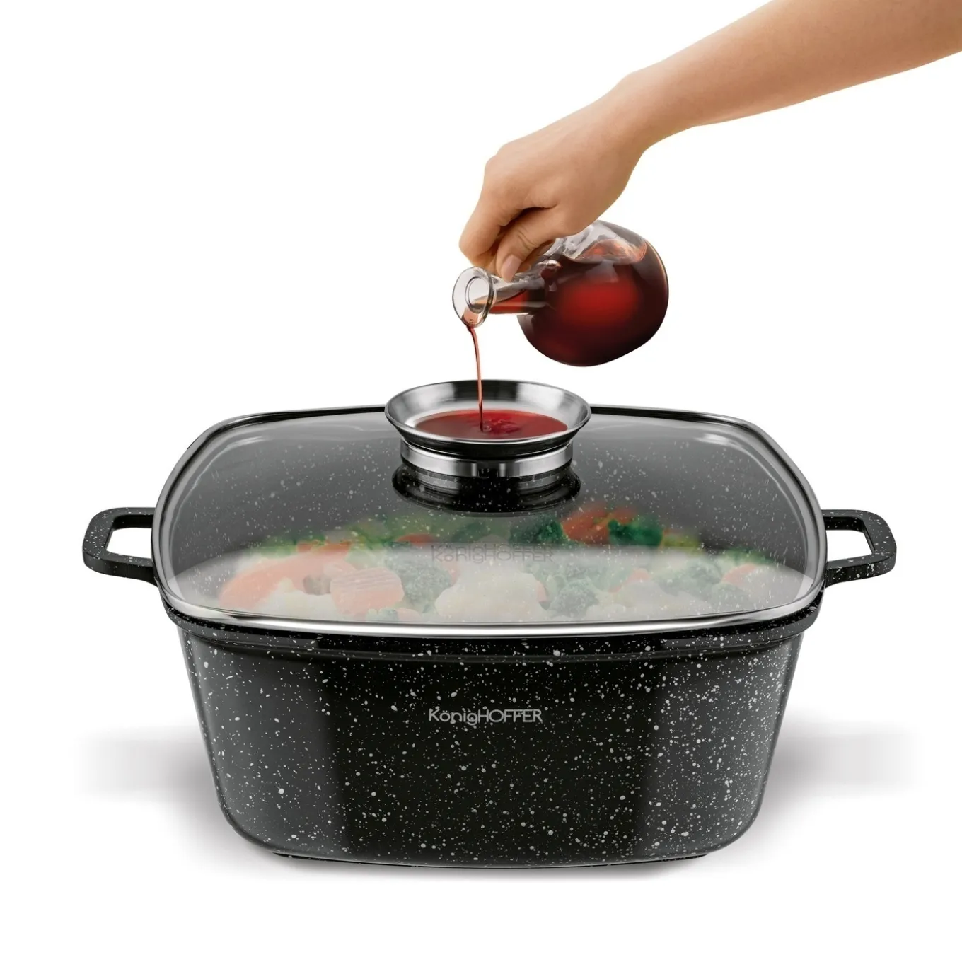 Garnek ceramiczny Konighoffer Kingstone 28 cm kwadratowy z aromatyzerem i 2 nak艂adki