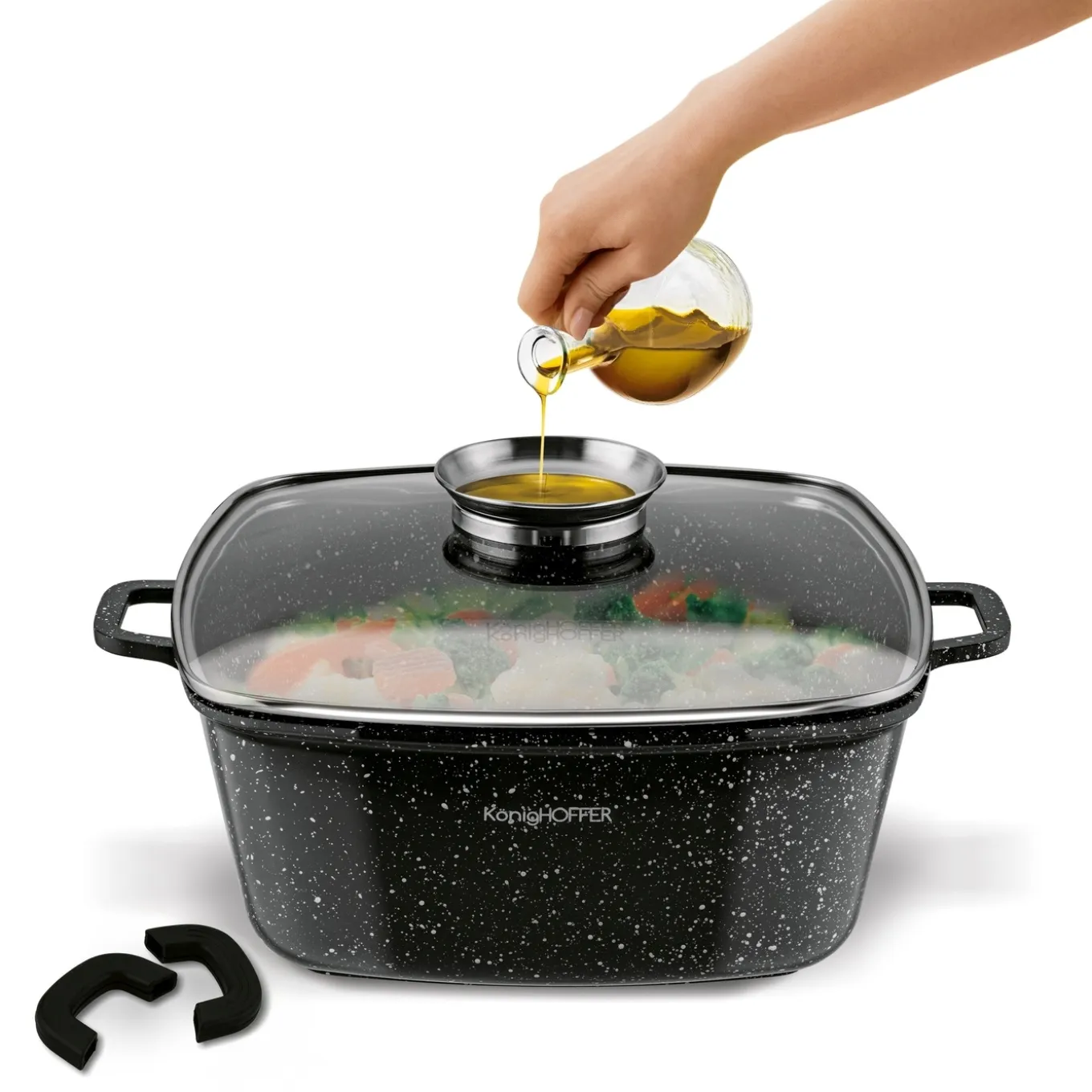Garnek ceramiczny Konighoffer Kingstone 28 cm kwadratowy z aromatyzerem i 2 nak艂adki