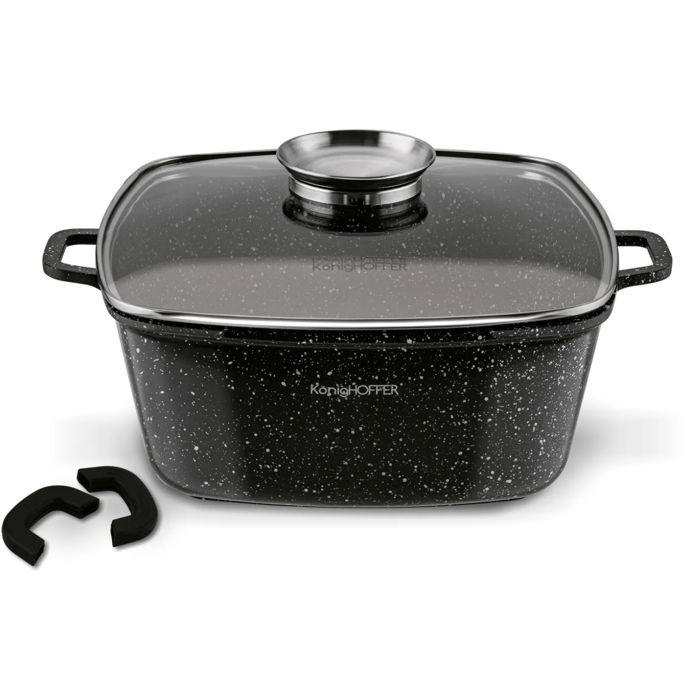 Garnek ceramiczny Konighoffer Kingstone 28 cm kwadratowy z aromatyzerem i 2 nak艂adki
