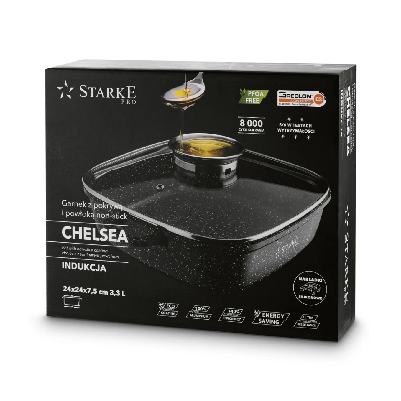 Garnek kwadratowy Starke Pro Chelsea non-stick 24 cm indukcja