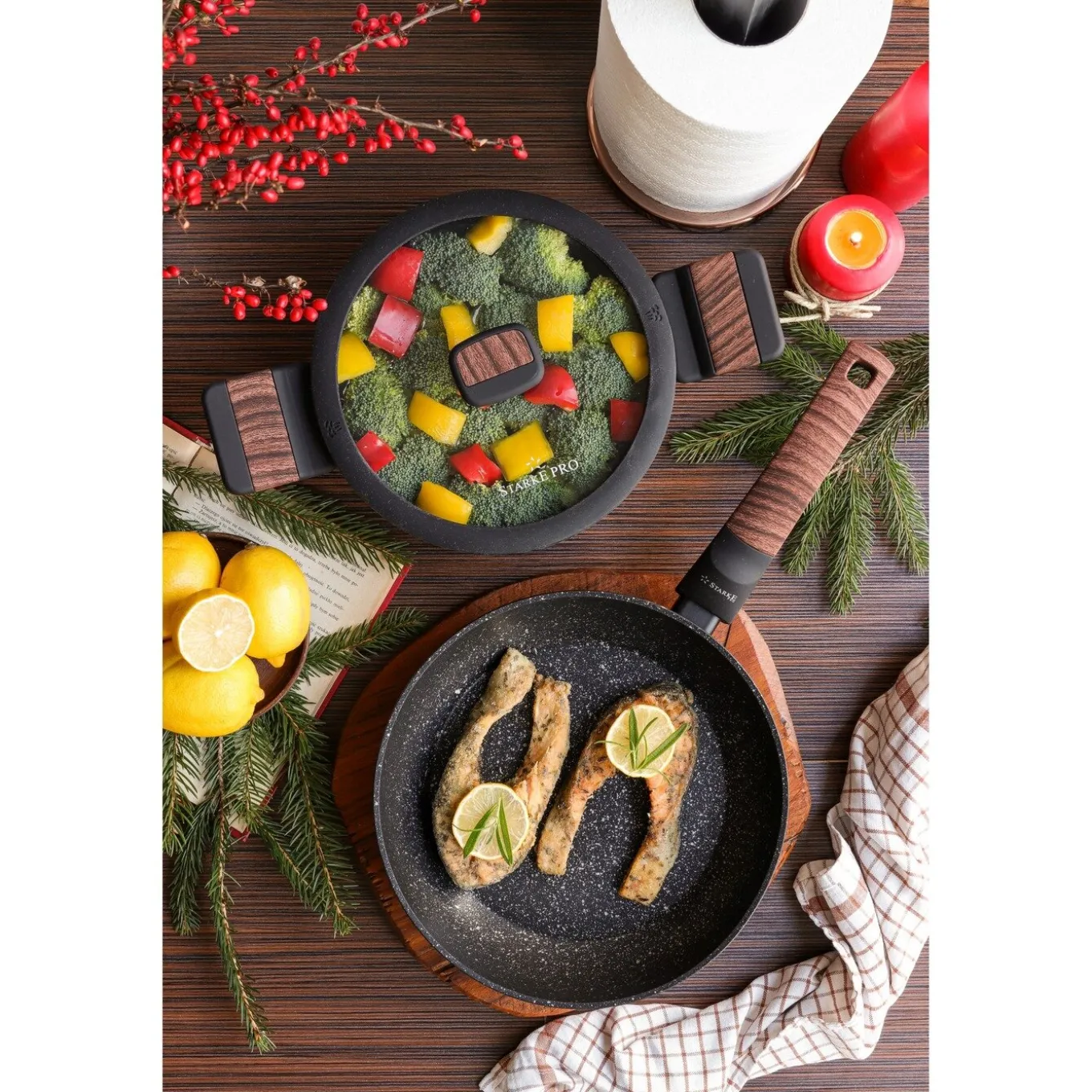 Garnek na indukcję non-stick z pokrywką Starke Pro Archie Wooden 1,6 l