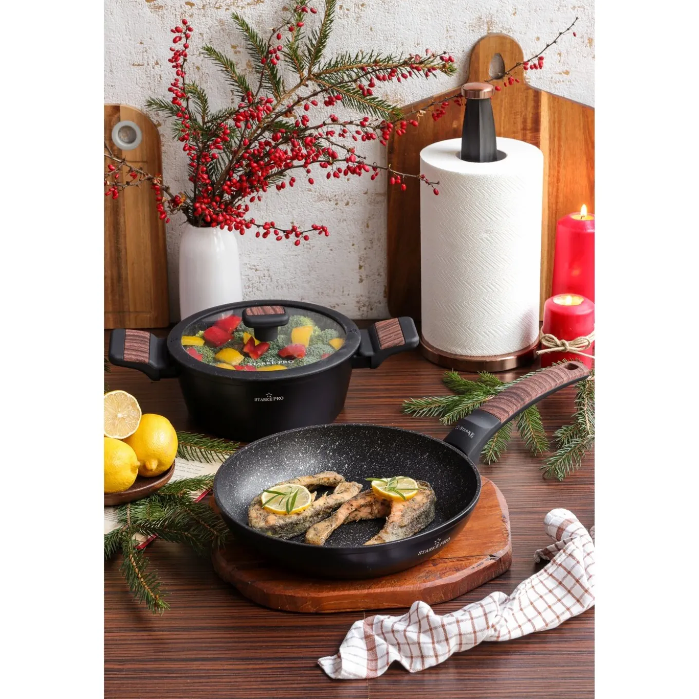 Garnek na indukcję non-stick z pokrywką Starke Pro Archie Wooden 1,6 l