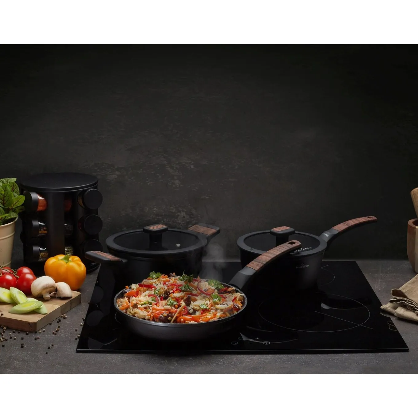 Garnek na indukcję non-stick z pokrywką Starke Pro Archie Wooden 1,6 l