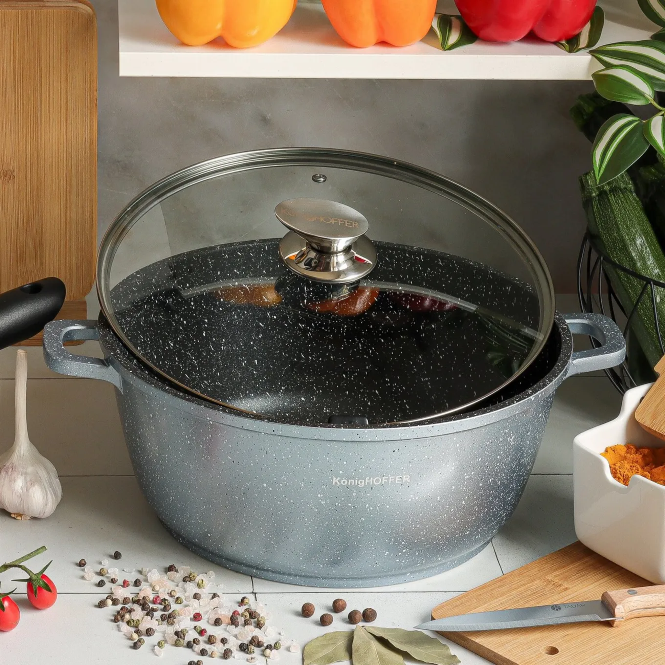 Garnek na indukcję z pokrywką Konighoffer Pollo Blue 6,3 l