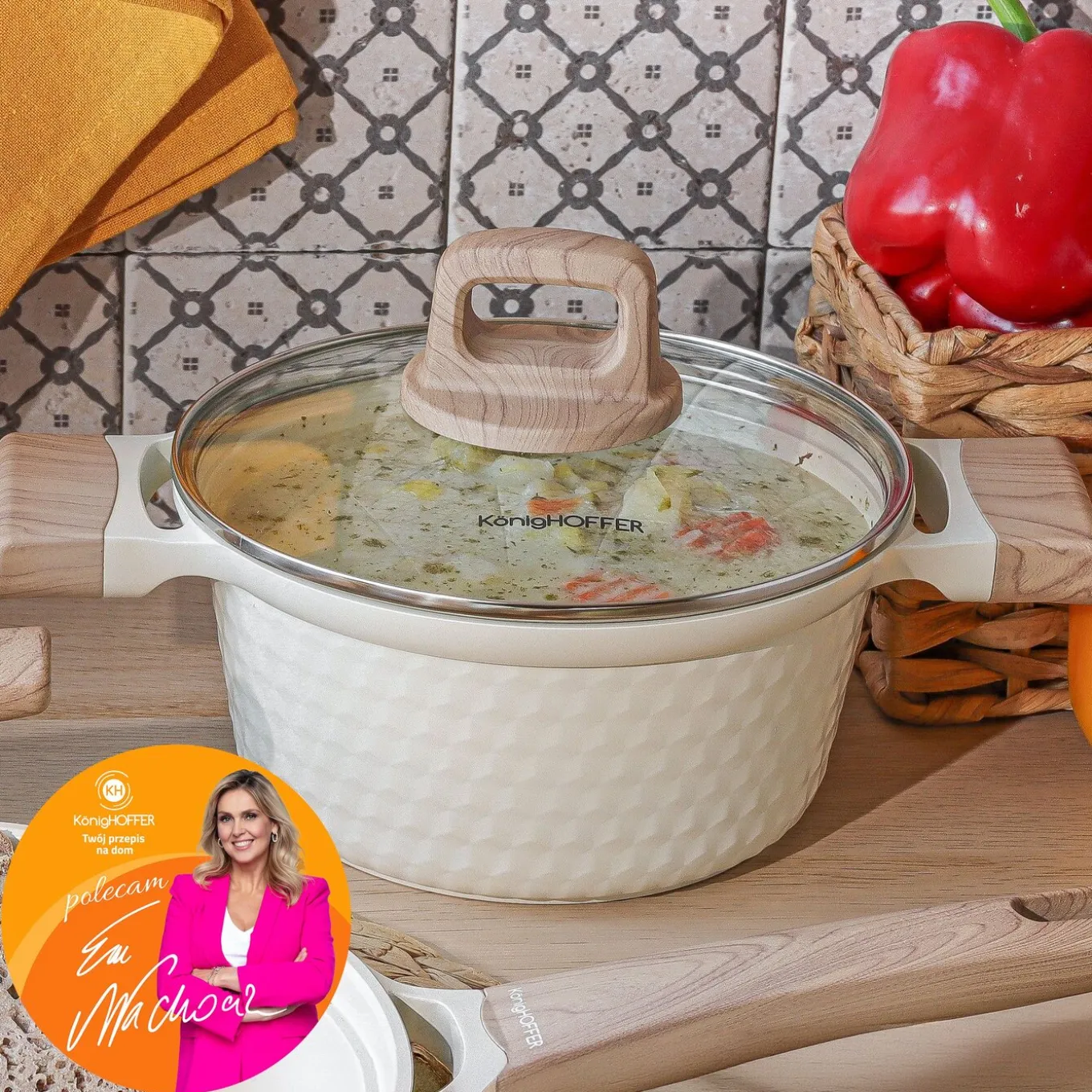 Garnek z powłoką ceramiczną na indukcję Konighoffer Rosti 20 cm 2,5 l kremowy