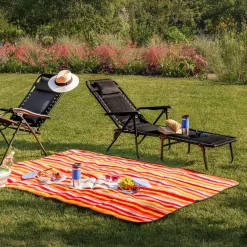 Koc piknikowy z izolacją polarowy Tadar Paski 150 x 200 cm prostokątny