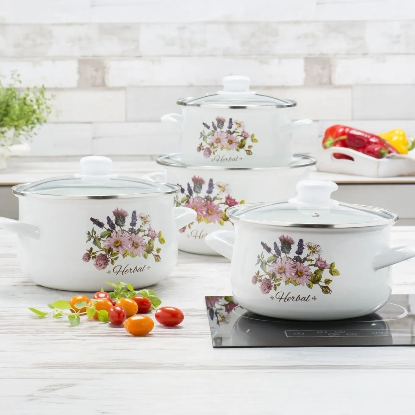 Komplet garnków emaliowanych Tadar Herbal 8 elementów