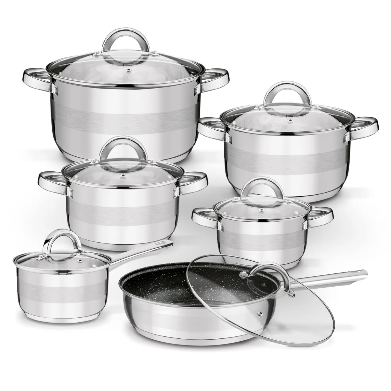 Komplet garnków nierdzewnych z patelnią non stick Tadar Roger 12 elementów