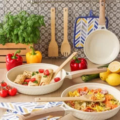 Komplet 3 patelni ceramicznych Konighoffer Rosti 20 24 28 cm kremowe