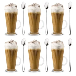 Komplet 6 szklanek do kawy Tadar Latte Anastazja 300 ml i 6 łyżeczek koktajlowych