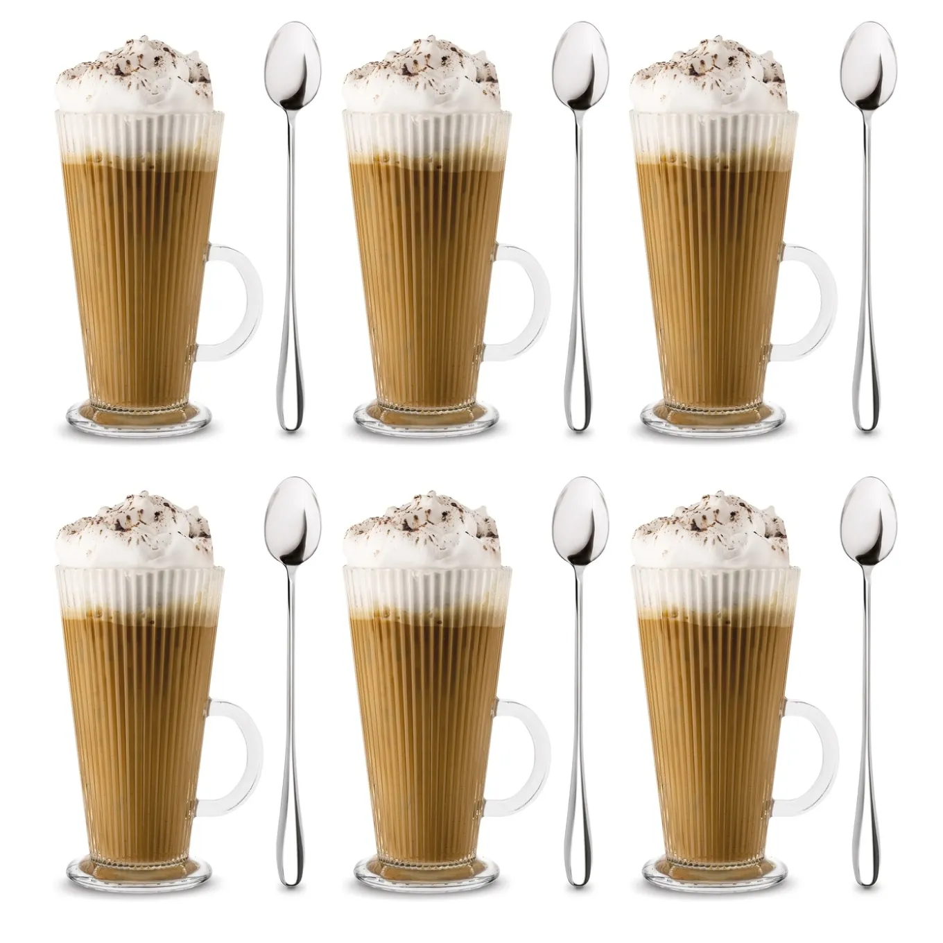 Komplet 6 szklanek do kawy Tadar Latte Anastazja 300 ml i 6 łyżeczek koktajlowych