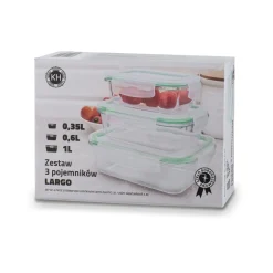 Komplet 3 szklanych pojemników na żywność Konighoffer Largo 350 ml 600 ml 1000 ml