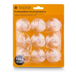 Komplet 9 wieszaków na przyssawce Tadar 4,5 cm transparentne