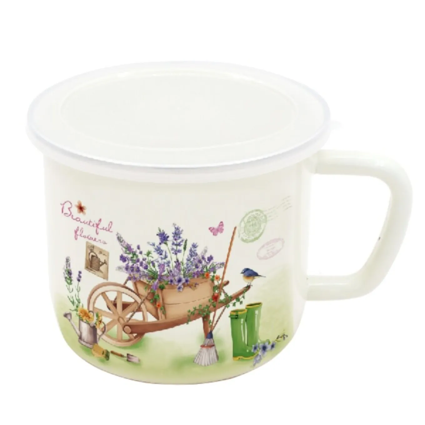 Kubek emaliowany retro z pokrywką Tadar Garden 1,0 l