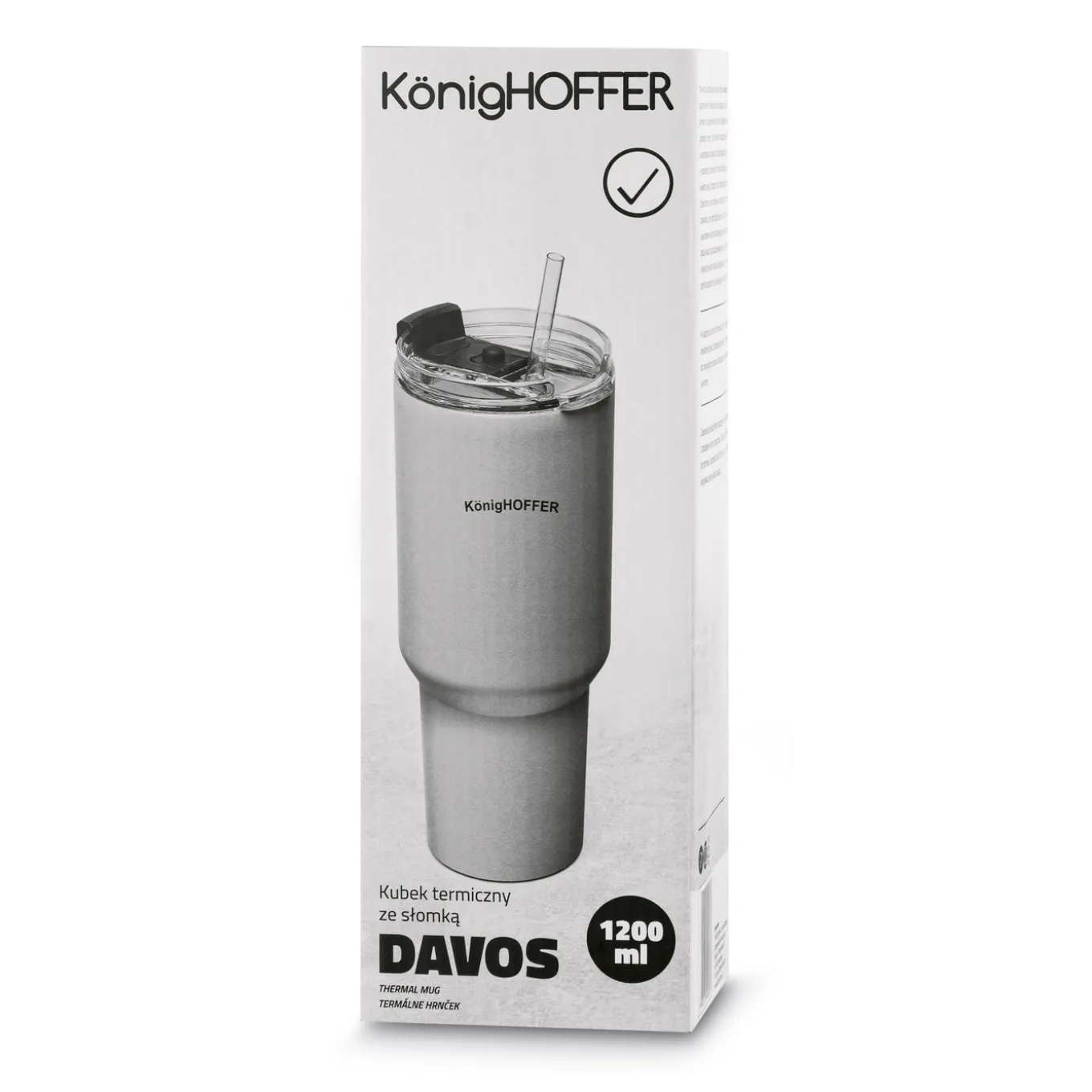 Kubek termiczny ze słomką Konighoffer Davos 1200 ml szary