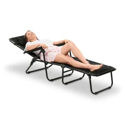 Leżanka leżak ogrodowy plażowy Tadar 6 pozycji 63 x 182 x 55 cm czarny