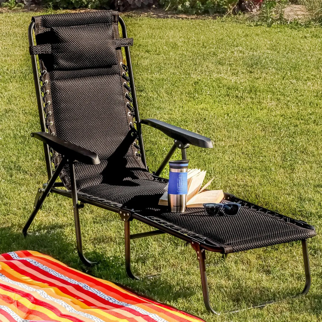 Leżanka leżak ogrodowy plażowy Tadar 6 pozycji 63 x 182 x 55 cm czarny