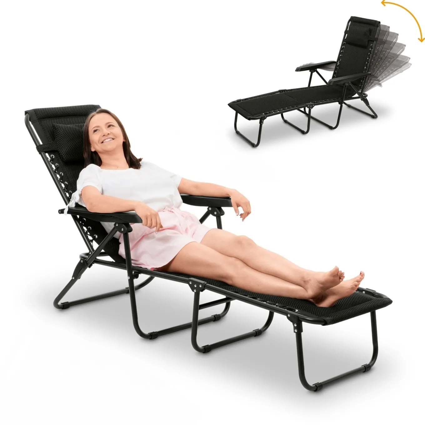 Leżanka leżak ogrodowy plażowy Tadar 6 pozycji 63 x 182 x 55 cm czarny