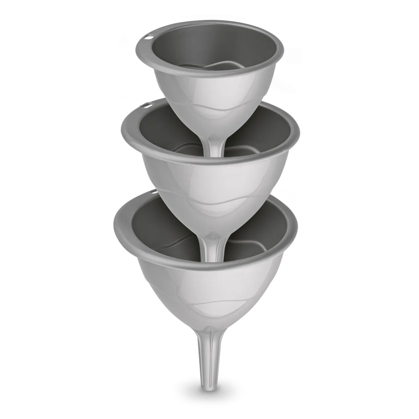 Lejki plastikowe Hega 16 cm 13 cm 11 cm srebrne