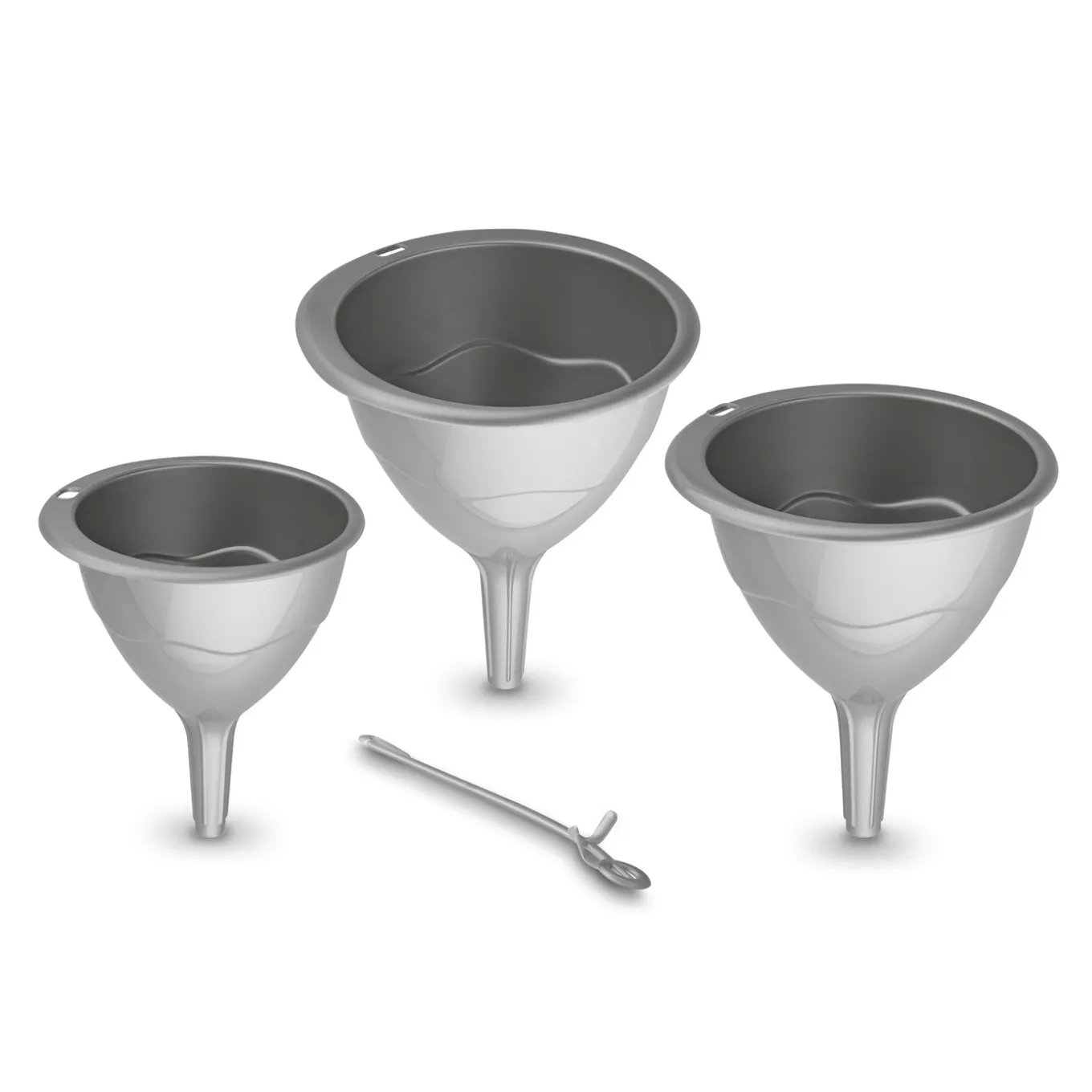 Lejki plastikowe Hega 16 cm 13 cm 11 cm srebrne