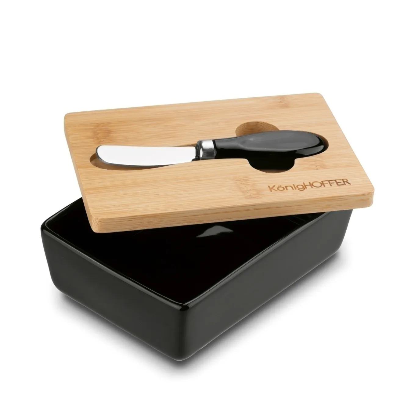 Maselniczka porcelanowa NBC z pokrywką i nożykiem Konighoffer 15,8 x 11 x 6 cm czarna