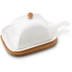 Maselniczka porcelanowa z bambusową podstawką Konighoffer Ceramic 25,3 x 14,5 x 12 cm biała