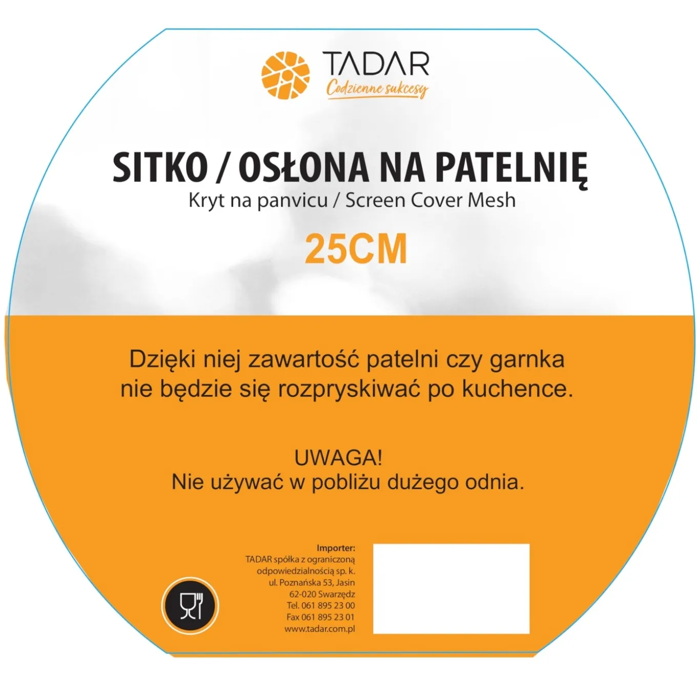 Osłona przed pryskaniem tłuszczu z funkcją sitka Tadar 25 cm czarna