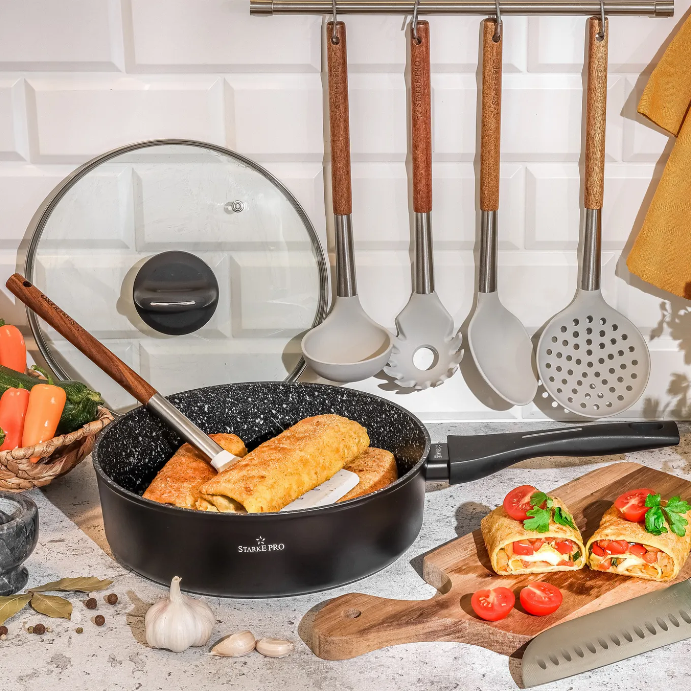 Patelnia indukcyjna głęboka non-stick z pokrywką Starke Pro Sesar 28 cm