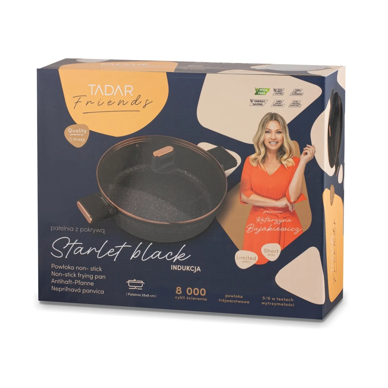 Patelnia krótkie uchwyty z pokrywką Starke Pro Starlet Black 28x8 cm