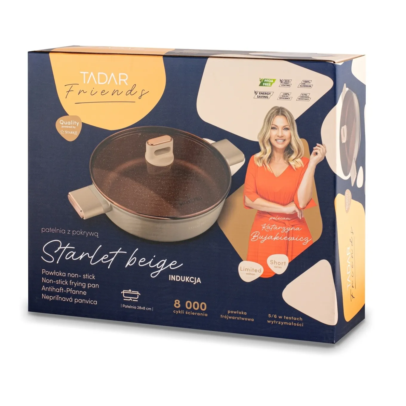 Patelnia krótkie uchwyty z pokrywką Starke Pro Starlet Beige 28x8 cm