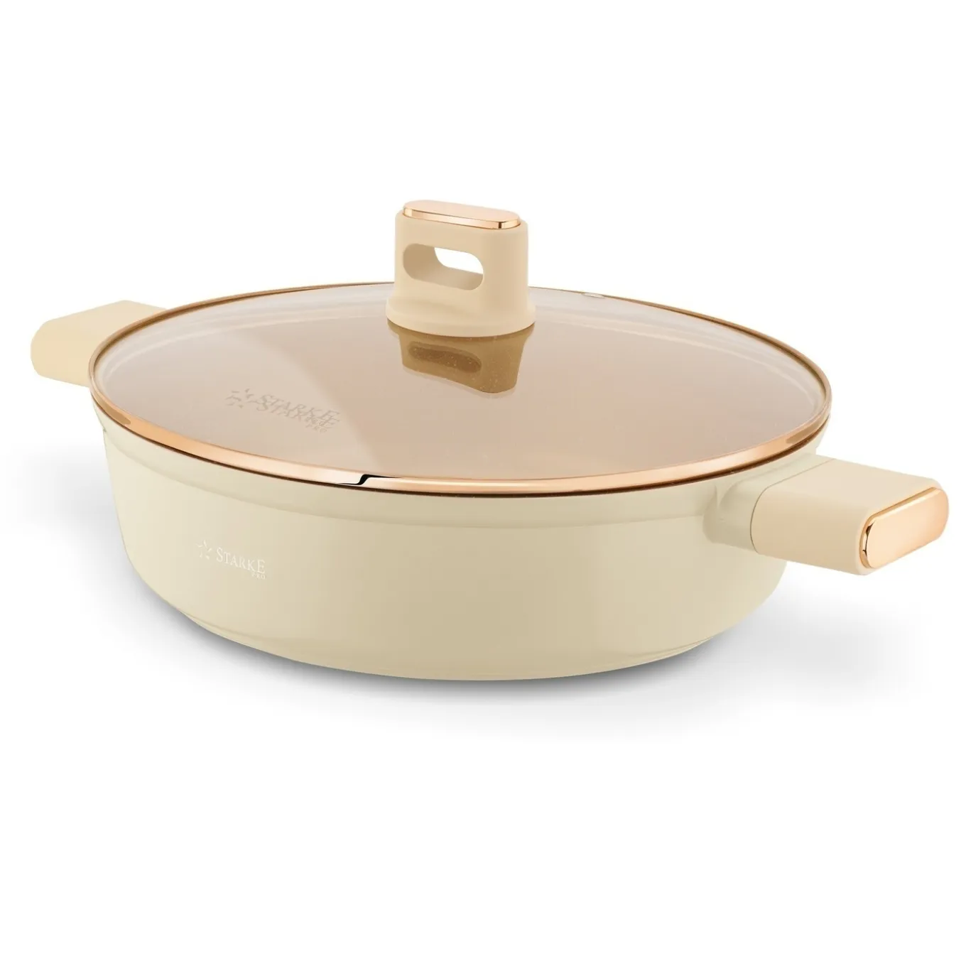 Patelnia krótkie uchwyty z pokrywką Starke Pro Starlet Beige 28x8 cm