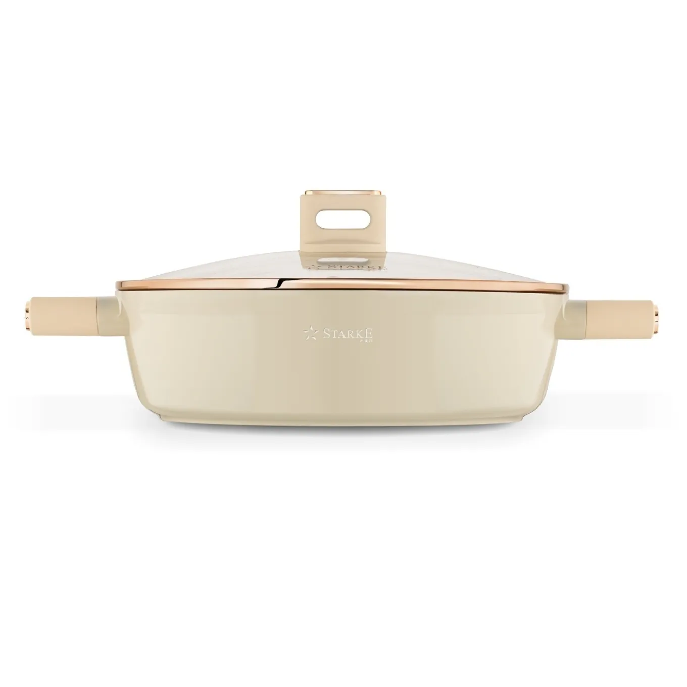 Patelnia krótkie uchwyty z pokrywką Starke Pro Starlet Beige 28x8 cm