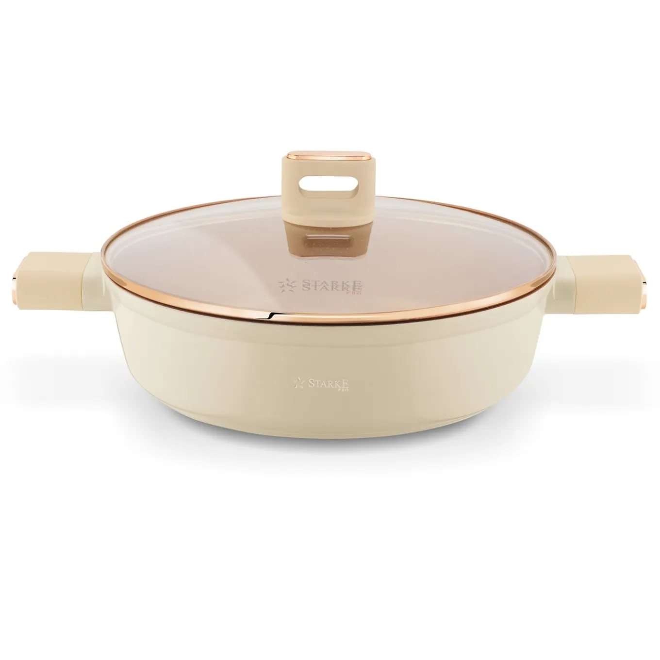 Patelnia krótkie uchwyty z pokrywką Starke Pro Starlet Beige 28x8 cm