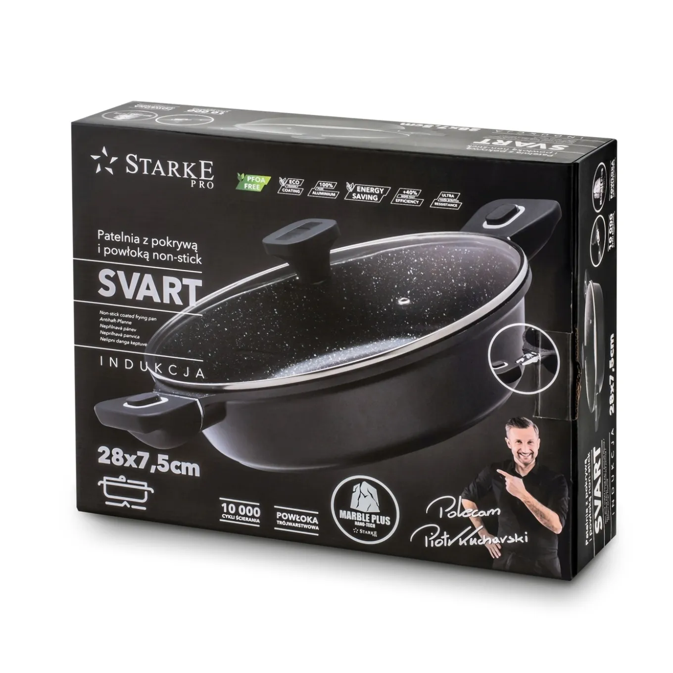 Patelnia marmurowa na indukcję krótkie uchwyty Starke Pro Svart Marble 28 cm