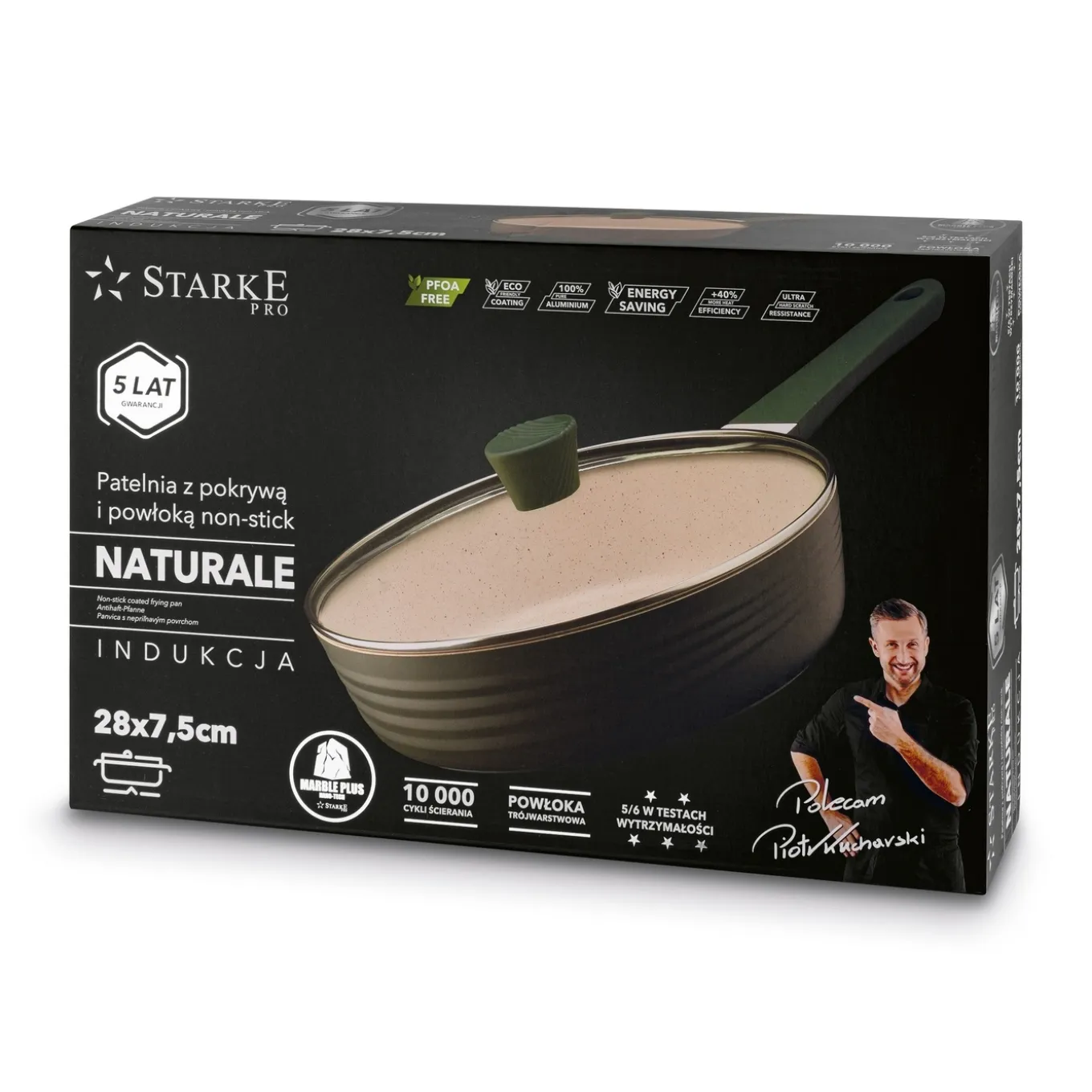Patelnia marmurowa na indukcję z pokrywką Starke Pro Naturale 28 cm